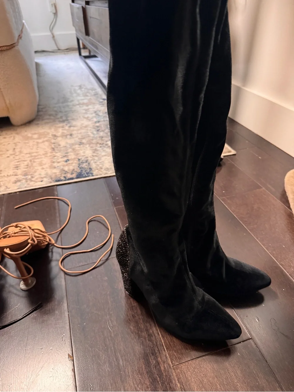 Nasty gal circa 2015 Black Over-The-Knee Boots with Sparkle black Block Heel